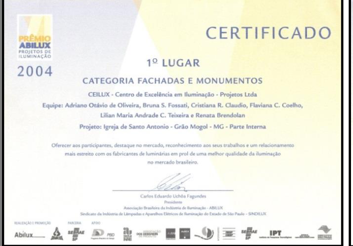 Certificado: Fachadas e Monumentos · Prêmio ABILUX 2004