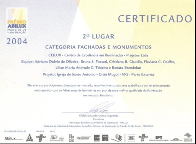 Certificado: Fachadas e Monumentos · Prêmio ABILUX 2004