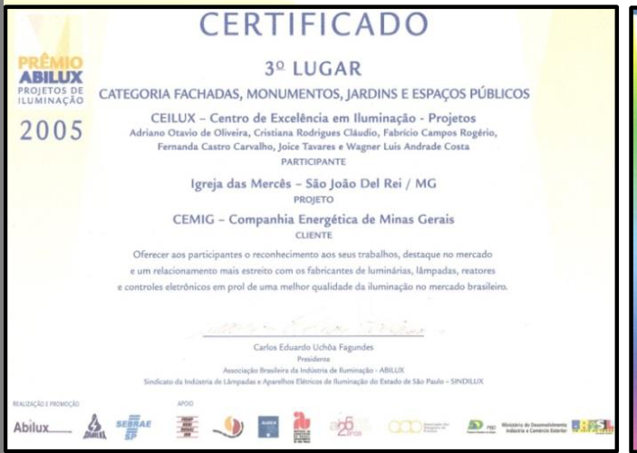 Certificado: Fachadas, Monumentos, Jardins e Espaços Públicos · Prêmio ABILUX 2005