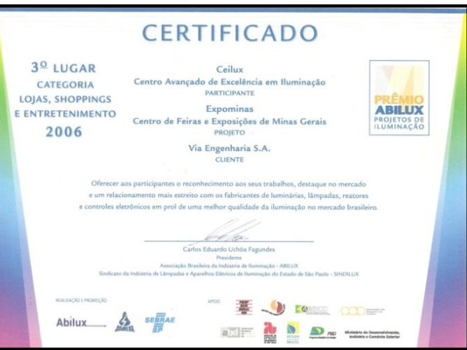 Certificado: Lojas, Shoppings e Entretenimento · Prêmio ABILUX 2006