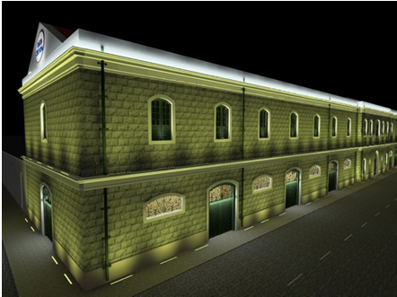 Fachada histórica da Caixa Cultural Fortaleza iluminada em branco