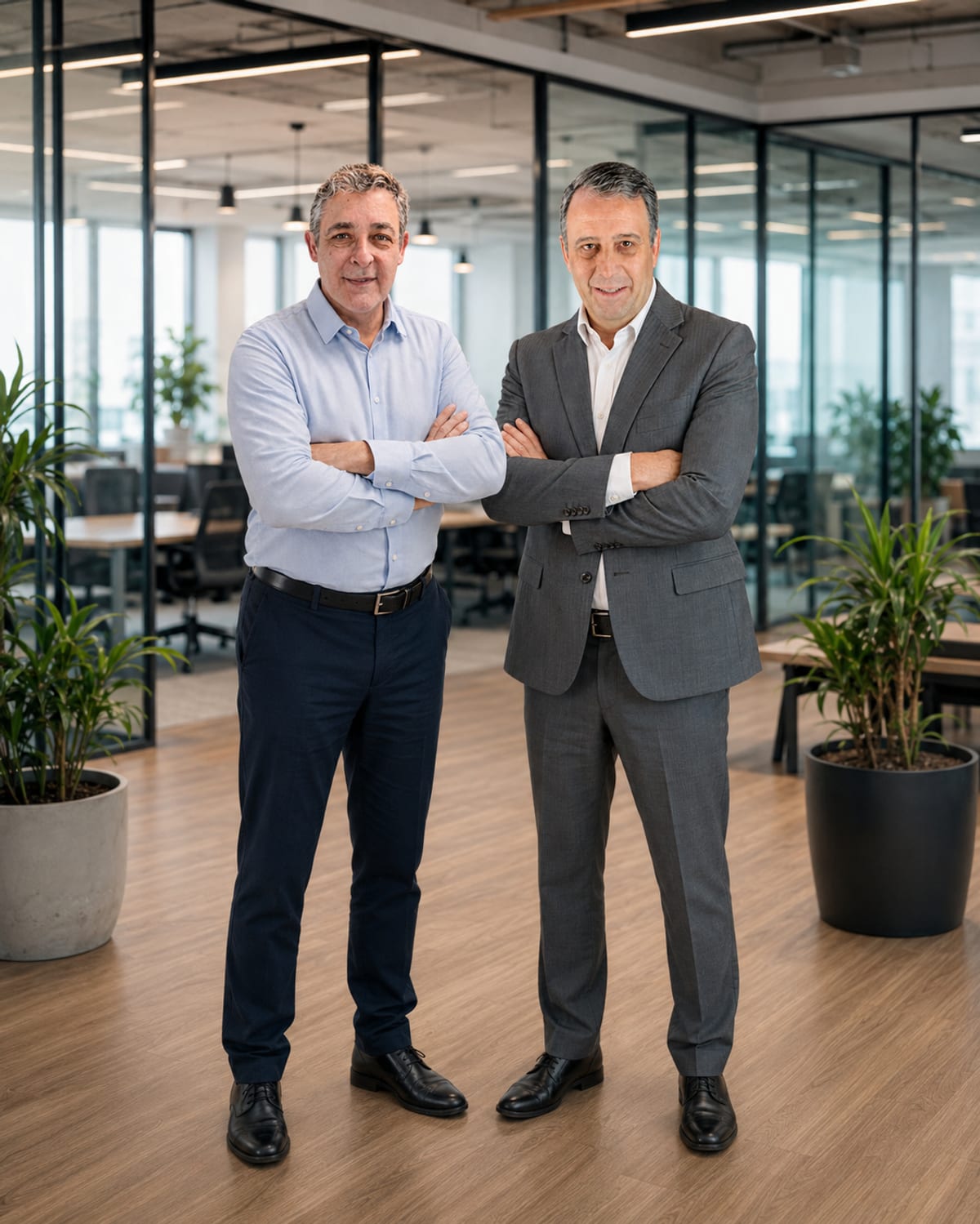 Plínio Godoy e João Gabriel P. de Almeida, organizadores do curso, em um escritório